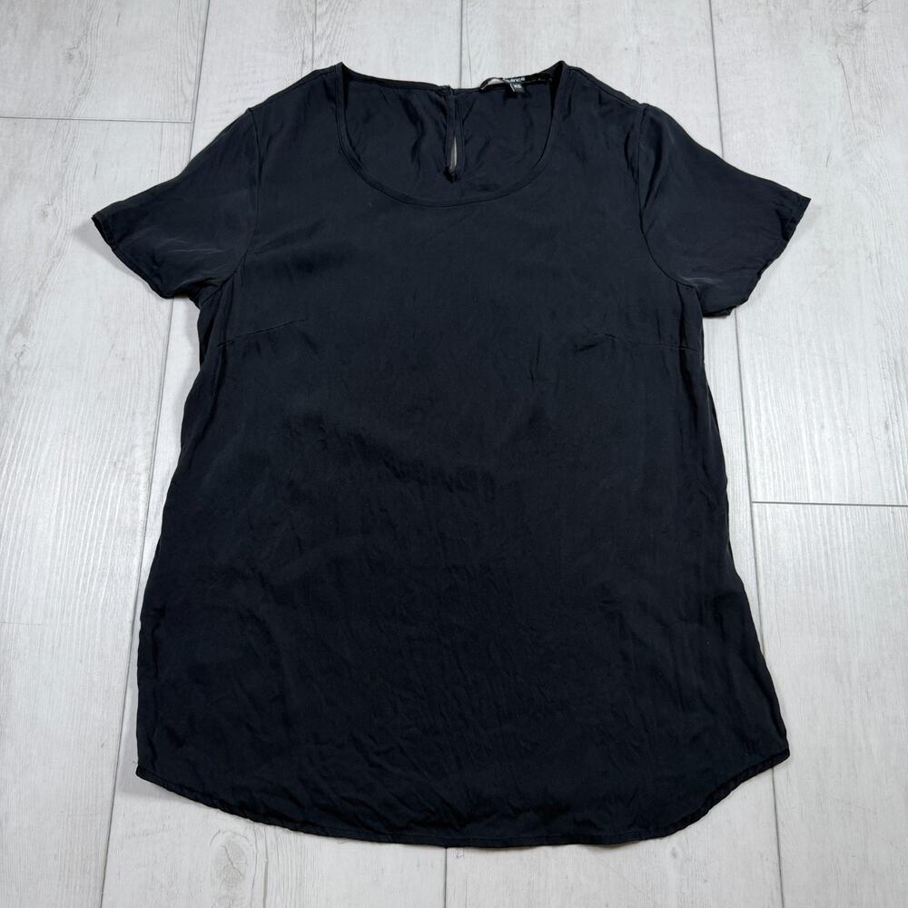 Quince Washable Stretch Silk Tee Women's XS Black Sleeved Top